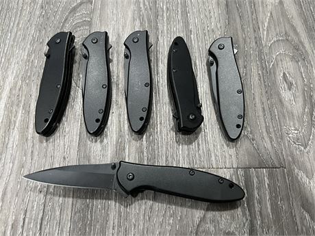 6 NEW SPRING ASSISTED BLACK STAINLESS STEEL POCKET KNIVES