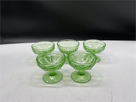 5PC OF VINTAGE URANIUM GLASS 3” TALL 3.5” DIAM