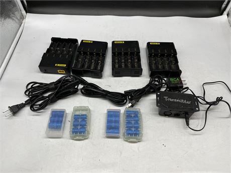 LOT OF BATTERY CHARGERS & BATTERIES