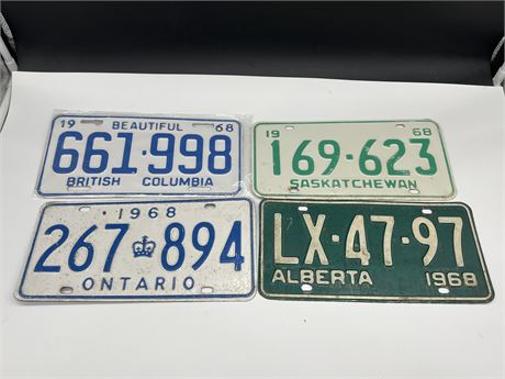 (4) 1968 CANADIAN LICENSE PLATES