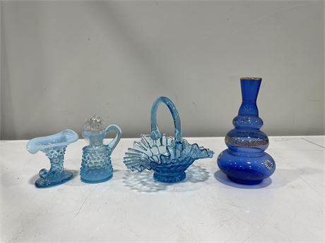 4 PIECES OF BLUE GLASS - 3.5-6”