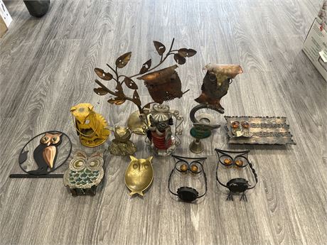 LOT OF MCM METAL ART OWLS - LARGEST IS 12”