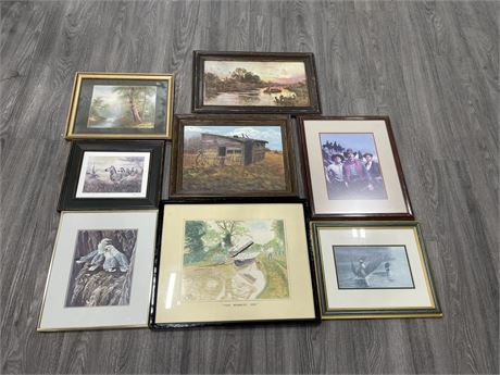 LOT OF 8 ASSORTED SMALL ART PRINTS SOME SIGNED INCLUDING: ROBERT BATEMAN, ETC