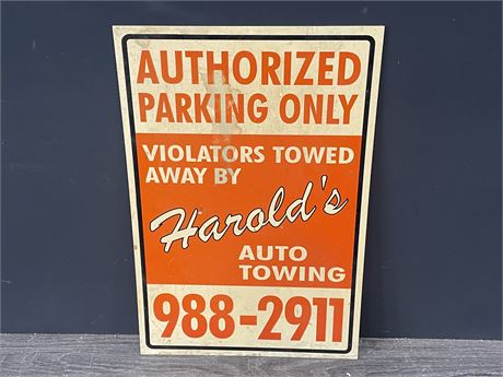 VINTAGE AUTHORIZED PARKING ONLY SIGN - 18”x12”