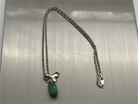 925 STERLING SILVER W/TURQUOISE PENDANT & SHARKTAIL PENDANTS NECKLACE