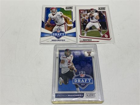 LOT OF 3 FOOTBALL ROOKIE/DRAFT CARDS-2 MAYFIELD 1 MAHOMES
