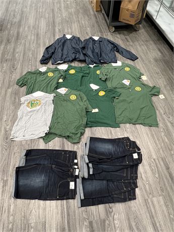 LOT OF MENS CLOTHES - SOME NEW - SHORTS, POLOS & WIND BREAKERS
