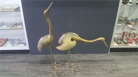 2 BRASS HERON DECORATIONS (tallest is 33”)