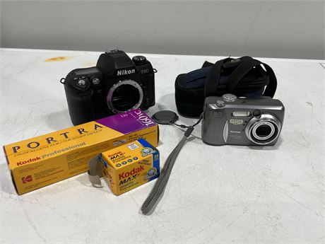 KODAK DX4530, NIKON F80 (no lens) & MISC CAMERA ACCESSORIES