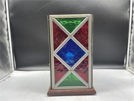 STAINED GLASS VINTAGE SQUARE LANTERN 13”
