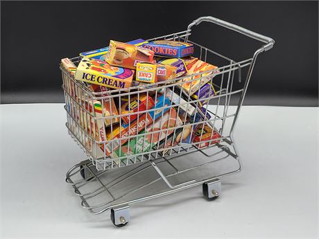 MINI METAL SHOPPING CART WITH MINI GROCERY BOXES (11"Height)