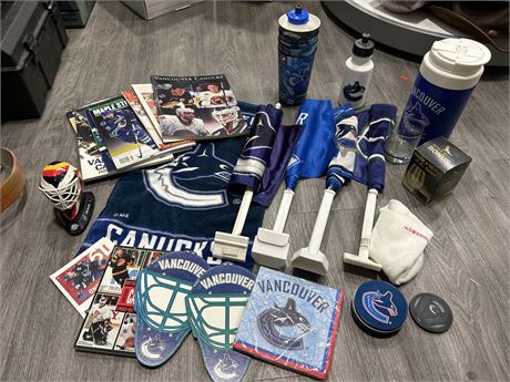 CANUCKS COLLECTABLES LOT - CAR FLAGS, BOOKS + OTHERS