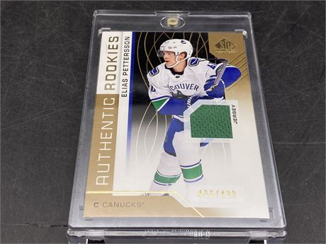 LIMITED EDITION PETTERSSON ROOKIE SP GAME USED JERSEY CARD #408/499