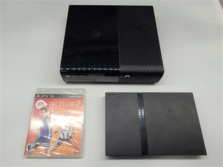 XBOX 360 CONSOLE , PS2 SLIM CONSOLE + SEALED PS3 GAME