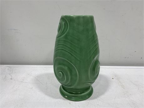 NICE LARGE ART DECO GREEN MATT GLAZE GREEN VASE BY SYLVAC (10” tall)