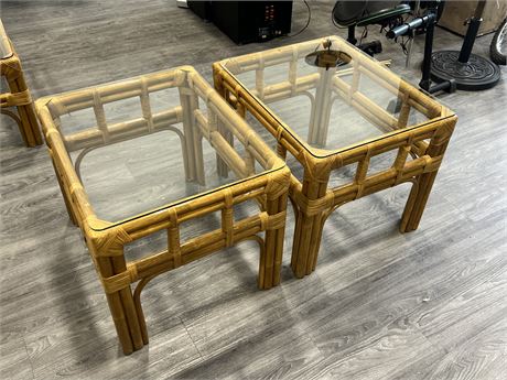 2 BAMBOO GLASS END TABLES (27.5”x22”x21” tall)
