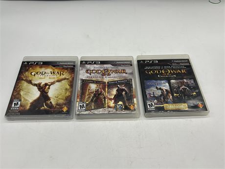3 PS3 GOD OF WAR GAMES W/INSTRUCTIONS - GOOD CONDITION