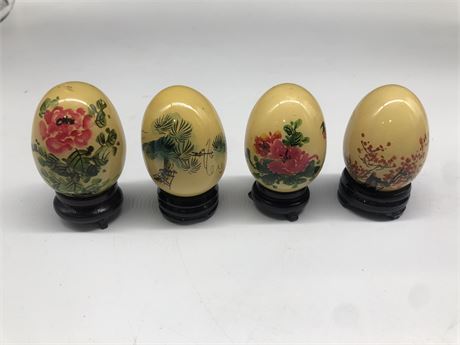 4 VINTAGE MARBLE HAND PAINTED BAODING CHINESE HEALTH EXERCISE STRESS EGGS