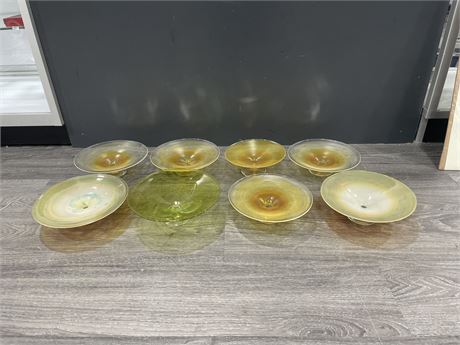 8 HANDBLOWN GLASS CANDLE STANDS BY VANCOUVER ARTISAN JEFF BURNETTE 2.5”H 8”DIAM