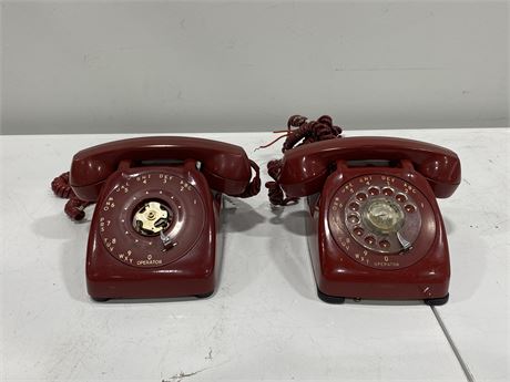 2 VINTAGE RED ROTARY PHONES
