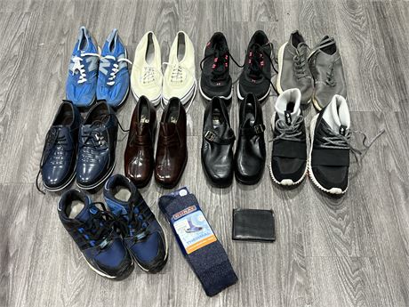 9 PAIRS OF SHOES, NEW SOCKS & NEW WALLET