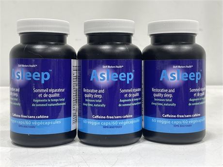 3 NEW SHIFT WORKERS HEALTH ASLEEP CAFFEINE-FREE TABLETS (60 TABLETS / BOTTLE)