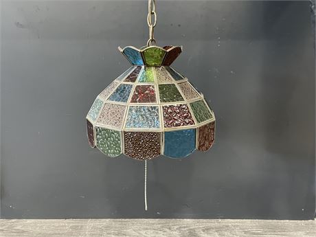 VINTAGE HANGING STAINED GLASS LAMP - 1’ DIAMETER
