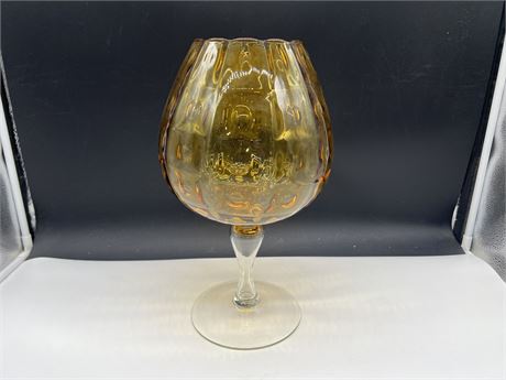 MCM ART GLASS AMBER COLOURED FOOTED BOWL 15”x9”