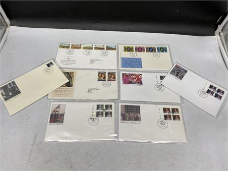 6 QUEEN ELIZABETH STAMPS 1ST DAY COVERS + 2 ROYAL WEDDING STAMPS - 1ST DAY COVER