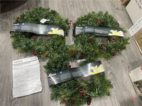 LOT OF 3 NEW NOMA WREATHS 24”