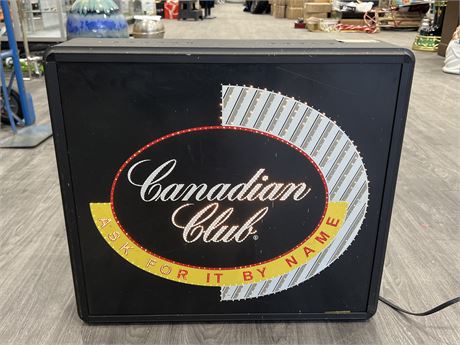 VINTAGE LIGHT UP CANADIAN CLUB WHISKEY SIGN - WORKING - 24”x23”x6”