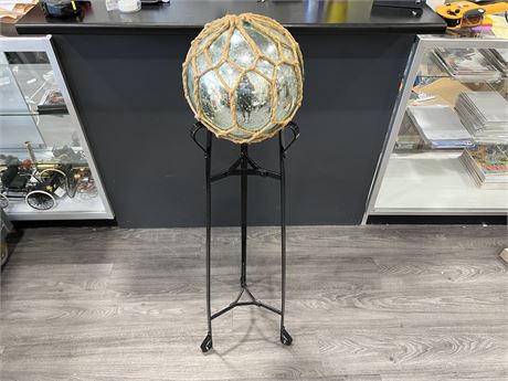 11” ROUND GLASS SPHERE ON 40” WROUGHT IRON STAND