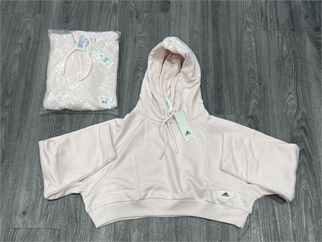 2 NEW W/ TAGS LIGHT PINK ADIDAS CROPPED HOODIES - SIZE S / M