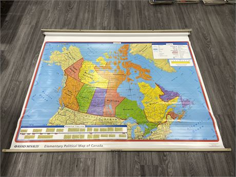 VINTAGE ELEMENTARY POLITICAL RETRACTABLE SCHOOL MAP OF CANADA 70”x50”