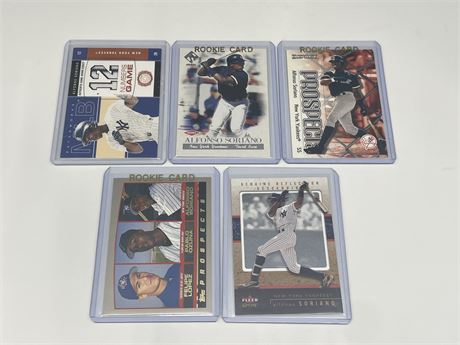 5 ALFONSO SORIANO CARDS (ROOKIES - JERSEY CARD - PROSPECTS - ECT)