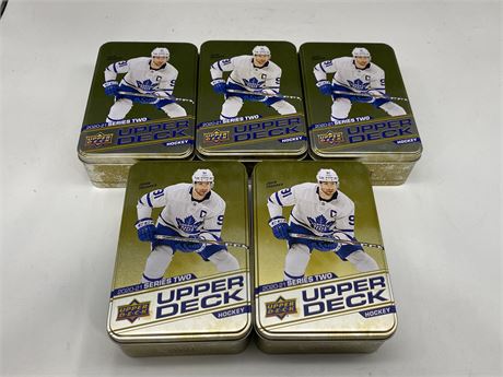 5 NHL TIN BOXES FULL OF CARDS