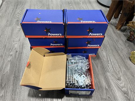 7 BOXES OF NEW POWER FASTENERS SEISMIC ANCHORS - SPECS IN PHOTOS