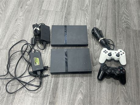 2 PS2 CONSOLES - 2 DUALSHOCK 3 CONTROLLERS & OTHER