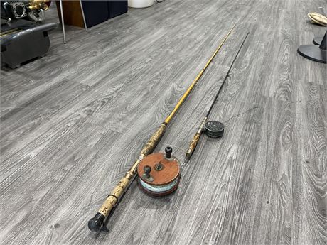 2 VINTAGE FLY FISHING RODS W/REELS