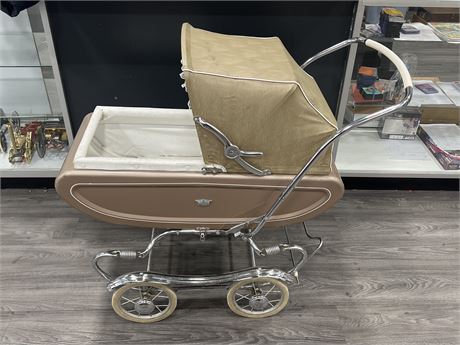 EARLY CHROME & METAL BABY CARRIAGE - 40” WIDE