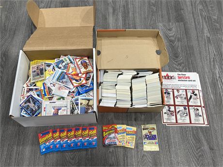 2 BOXES OF ASSORTED BASEBALL CARDS + UNOPENED PACKS