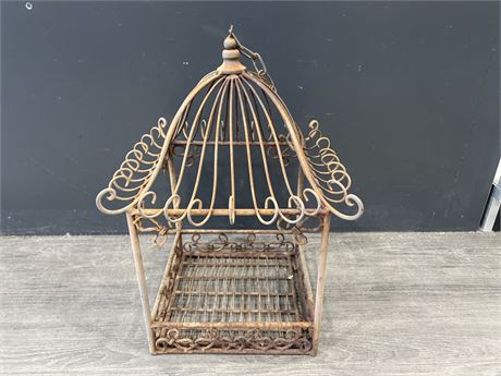 RUSTIC WROUGHT IRON HANGING CAGE / BASKET - 19”x13”x13”
