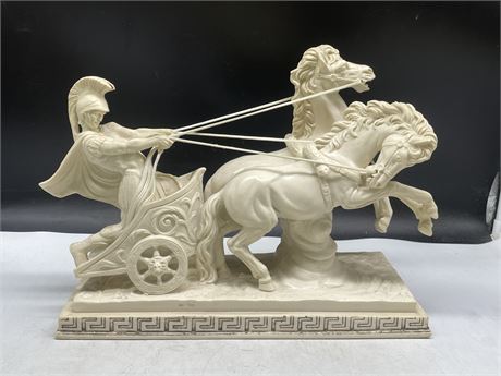 LARGE SIGNED SANTINI CHARIOT AND HORSES 16”x6”x12”
