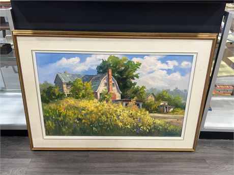 RON LEONARD SIGNED ORIGINAL OIL ON CANVAS PAINTING IN LARGE GUILT FRAME 48”x34”