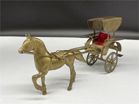 VINTAGE CHINESE BRASS HORSE CART (6” TALL)