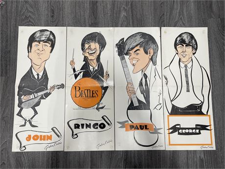 SET OF (4) 1964 BEATLES POSTERS BY GORDON CURRIE - 22”x9”
