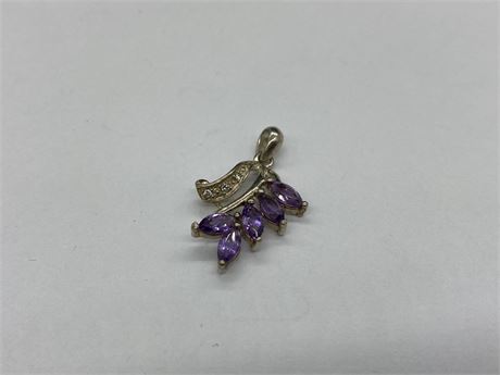 STERLING FACETED AMETHYST & REAL DIAMONDS PENDANT
