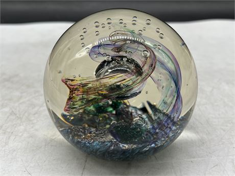 VINTAGE SELKIRK GLASS PAPERWEIGHT 3.5” TALL