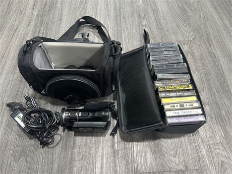 SONY FULL HD HANDY CAM W/ CHARGER & BAG + CASSETTES