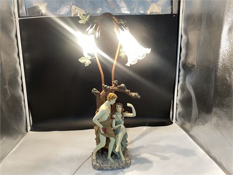 ADAM AND EVE TULIP LAMP (MISSING 1 SHADE) 23” (WORKS)